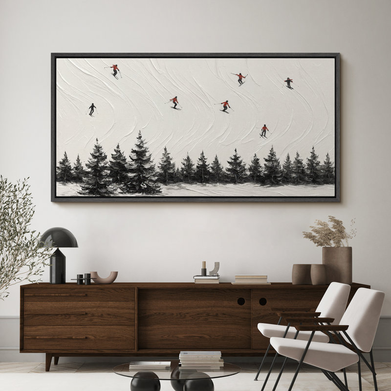 Grande impression sur toile encadrée, impression abstraite de paysage d'hiver pour une décoration moderne, Noir