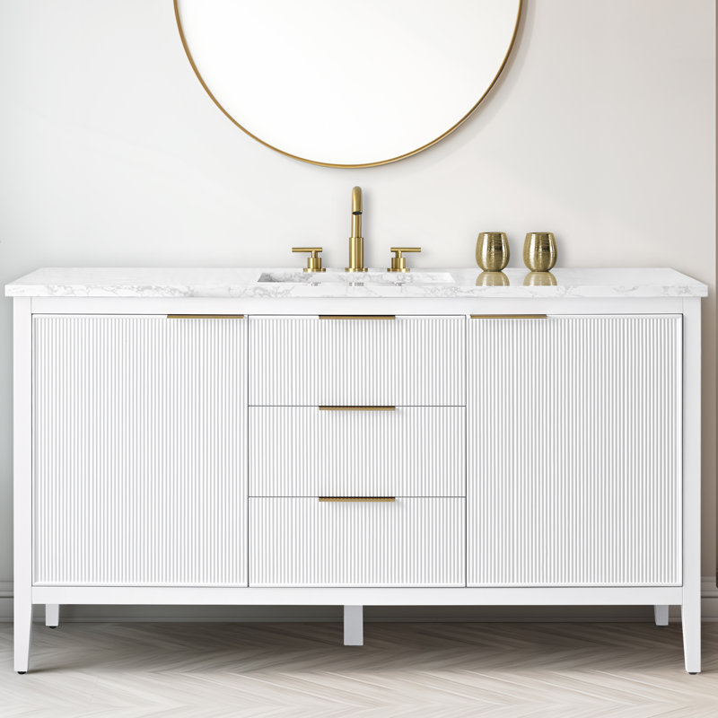 Emma 60" W Single Vanity, White/Brushed Bronze