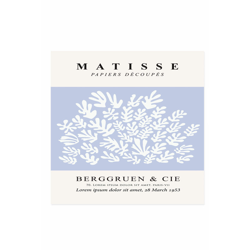 «Abstract Matisse Cutouts Soft Blue III Mid-Century», H 28 po x l 28 po