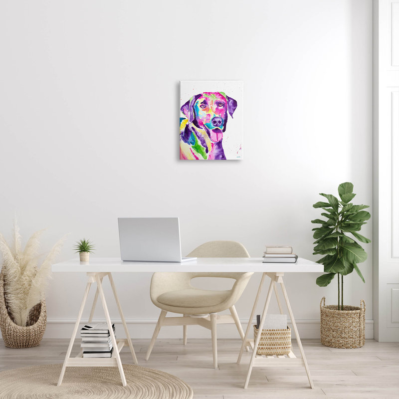 «Purple Lab Dog Happy Retriever», art mural sur toile par Jen Seeley, H 20 po x l 16 po x P 1,5 po