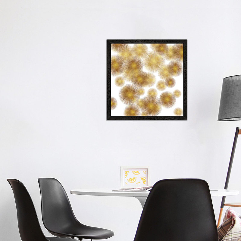 Golden Sunbursts by Abby Young - Floater Frame Painting on Canvas, 66.04 cm H x 66.04 cm W, Black Framed