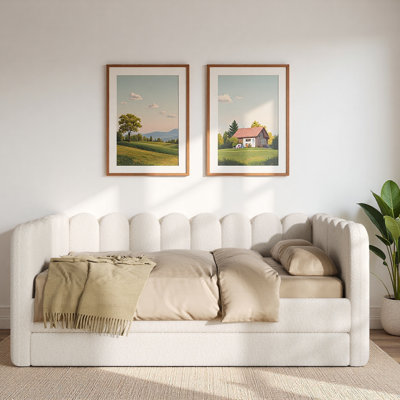 Upholstered Daybed with Trundle and Curved Ribbed Design