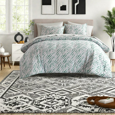 -Piece King Bedding Sets, Green Polyester Modern Comforter Sheet Set for Home