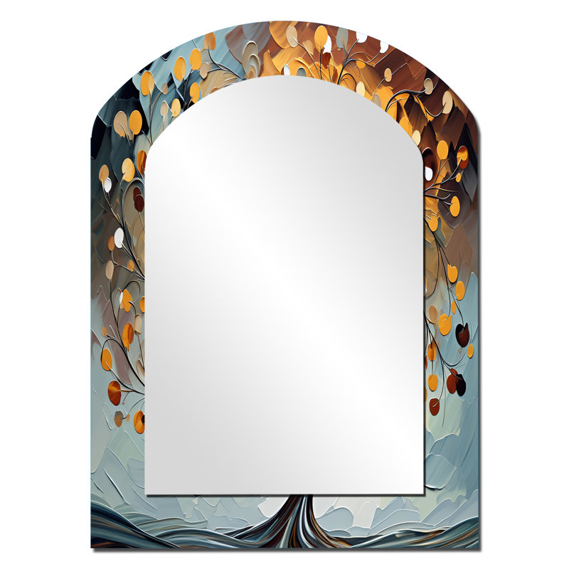Jaune majestueux auvent majestueux - arbre, miroir mural unique, miroir asymétrique traditionnel, impression d'art en métal