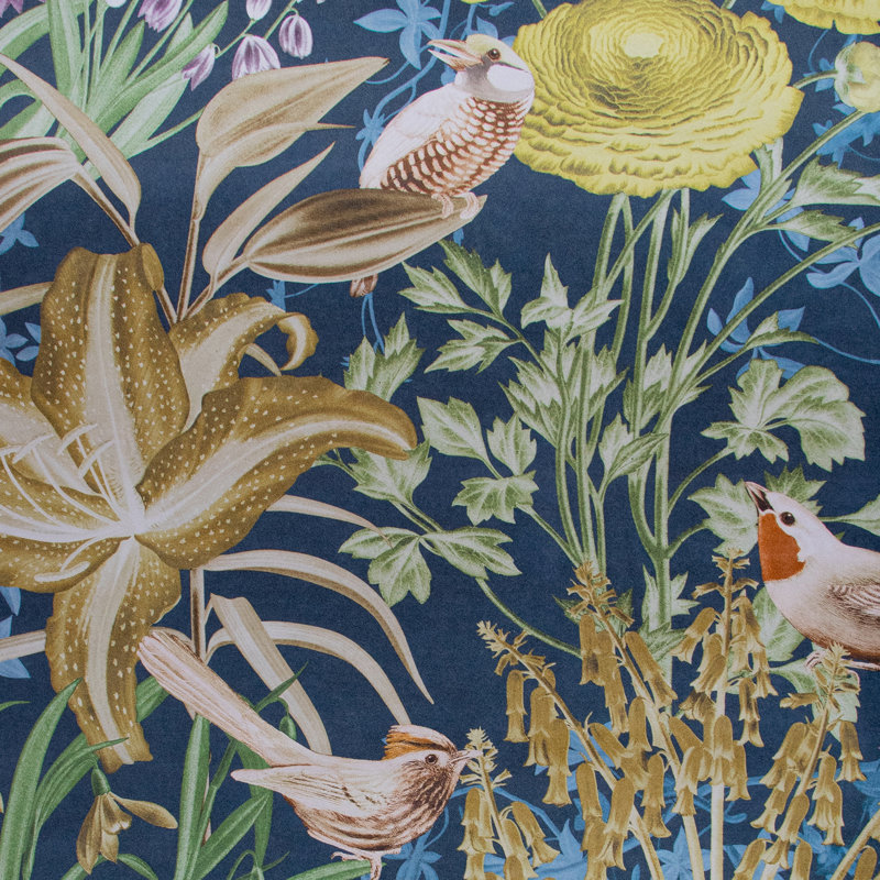 Harldson Mo'orea Inspired Flowers And Birds 8.5 m x 70cm Wallpaper Roll, Blueberry