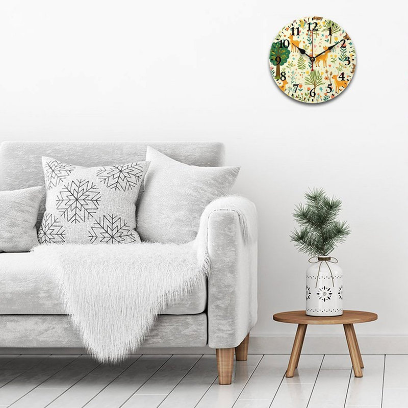 12×12 Inch whimsical forest Animals Pattern Round Wall Clock Decor, for Nursery Decor