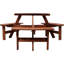 Table de pique-nique pour 6 personnes, table ronde en bois pour la cour arrière, 3 bancs, trou pour parasol, plateau de table de 35 po et coffre-fort pour l'extérieur brun