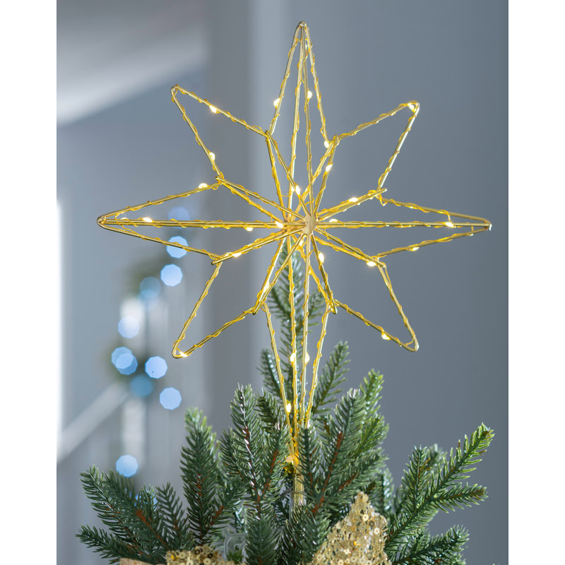 37cm Metal Astrology & Stars Lighted Tree Topper, Gold