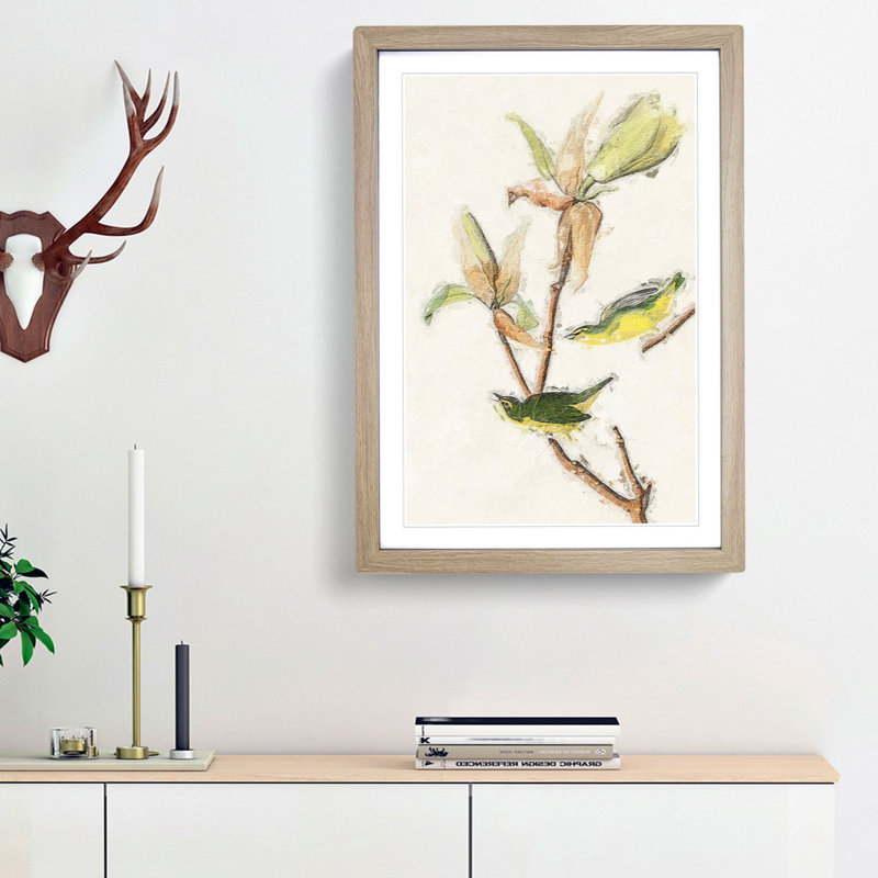 Kentucky Warbler Birds by John Audubon - Picture Frame Painting Print, Oak Framed, 48cm H x 36cm W x 2cm D