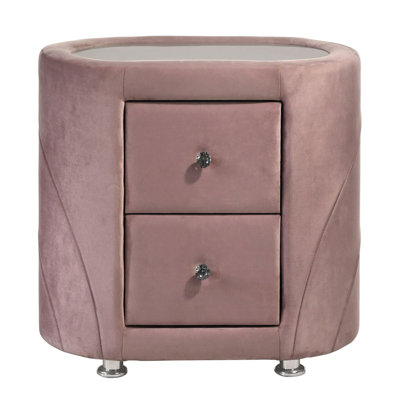 Table de chevet rembourrée rose sophistiquée avec optimisation de l'espace à deux tiroirs et table de chevet chic dans les solutions de rangement