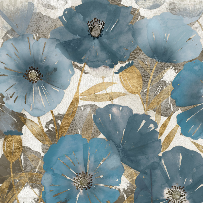 " Blue And Gold Poppies I " by Studio W Painting Print, 30" H x 30" W