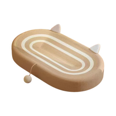 Oval Sisal Cat Scratcher Lounge Bed with Raised Bolster Edge, Woven Texture, Cat Ear Design and Interactive Ball Toy