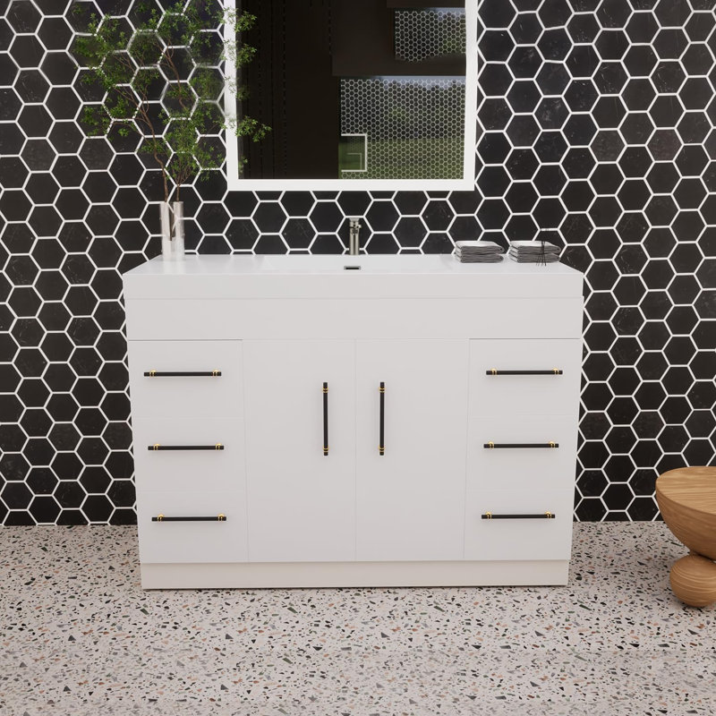 47.24'' Single Bathroom Vanity with Acrylic Top, Glossy White