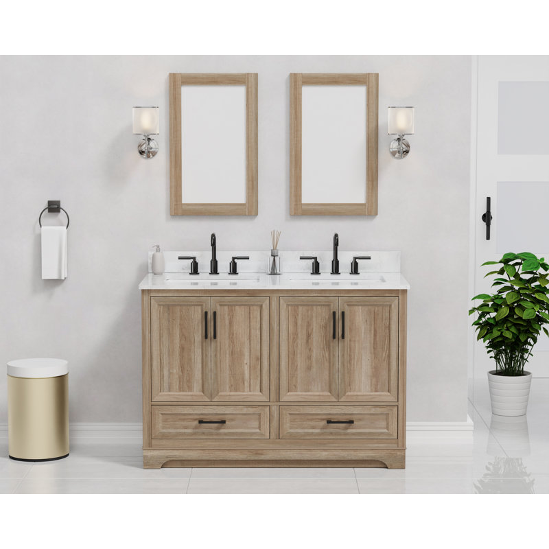 Meuble-lavabo double 48 po avec plateau en marbre Retford pré-assemblé Retford
