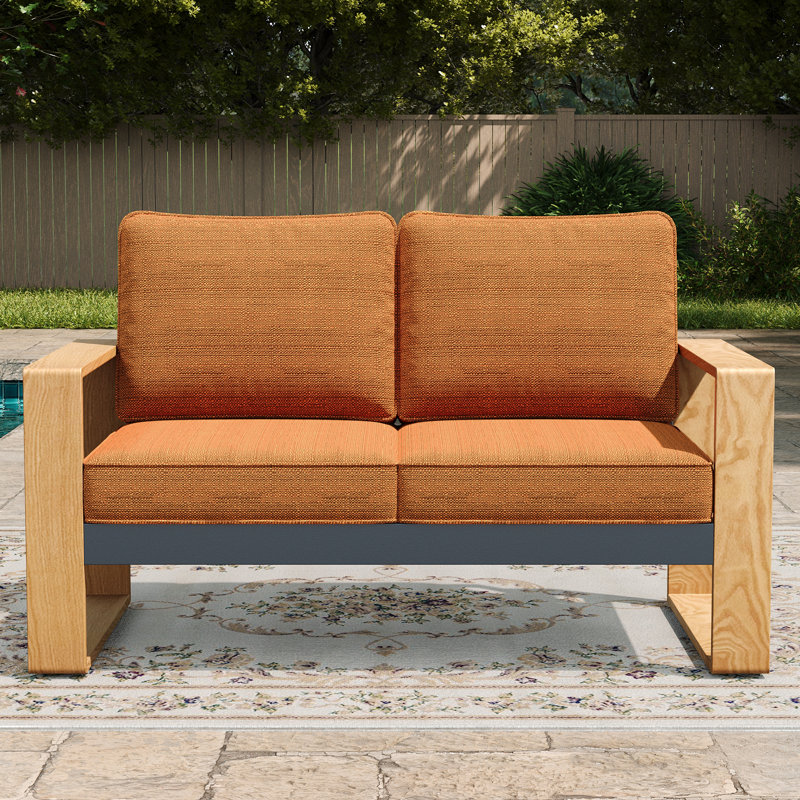 Modern Outdoor Aluminum 2-seat Loveseat With Cushions, All-weather Metal Patio Furniture, Orange