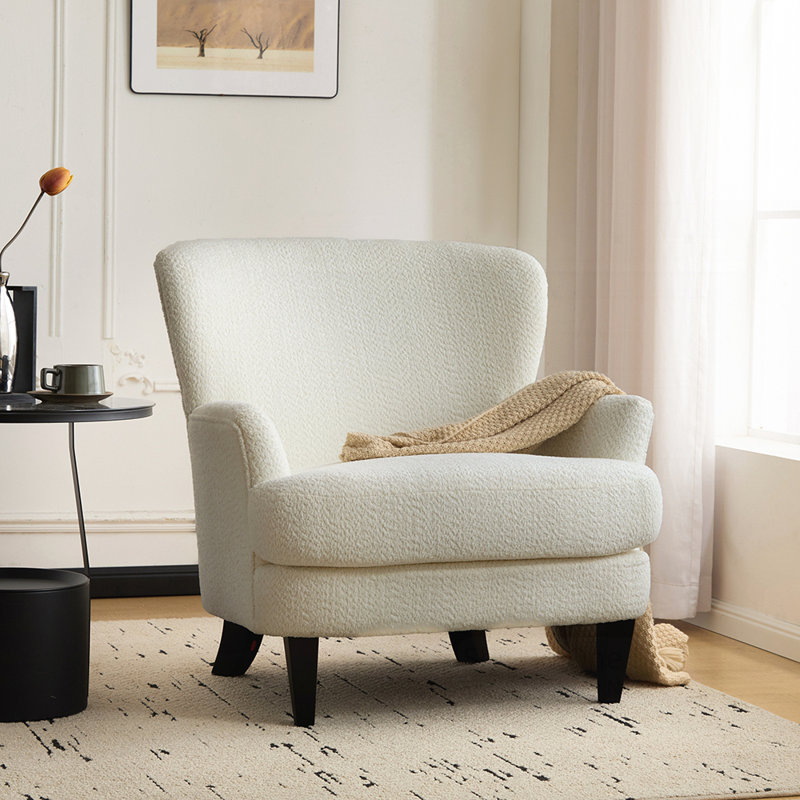 Fauteuil club rembourré Fleckenstein Boucle, Blanc cassé / blanc