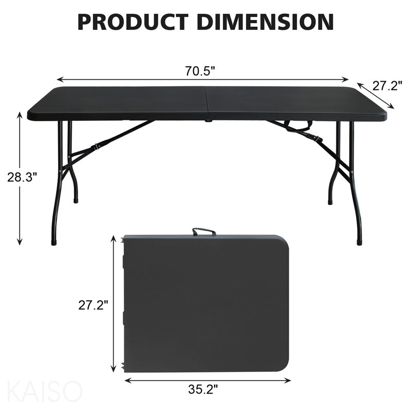 Table de jeu de pique-nique pliante extérieure multifonctionnelle de 6 pi pour l'extérieur, L 70,5 po, Noir