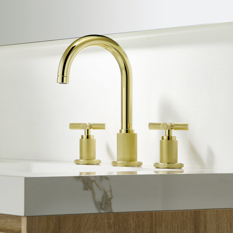 Robinet de salle de bain à 2 poignées avec drain, Or zirconium, Poignées croix