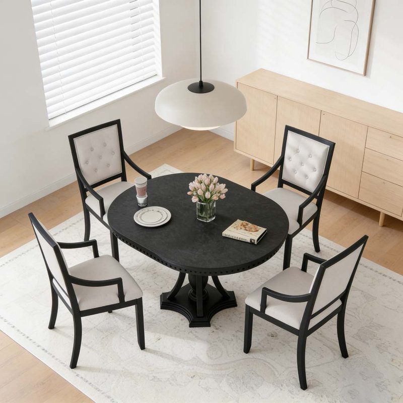 Ensemble de salle à manger 5 pièces avec table ronde et 4 chaises, Noir