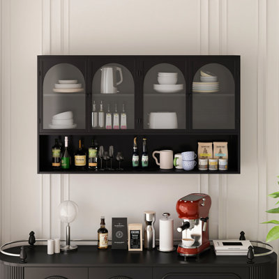 Armoire murale en verre 47,25 po à quatre portes, murale, convenant à la cuisine, au salon et à la salle de bain (noir)