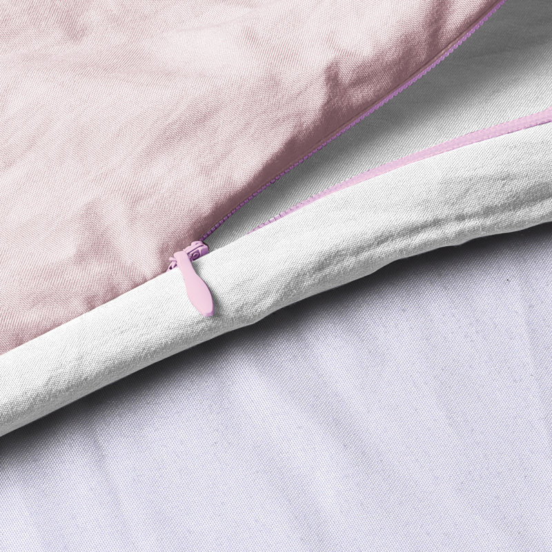 Ultra Soft Reversible Crinkle Washed Microfiber Duvet Cover Set, Full/Queen Duvet Cover + 2 Pillow Case, Pale Pink/White
