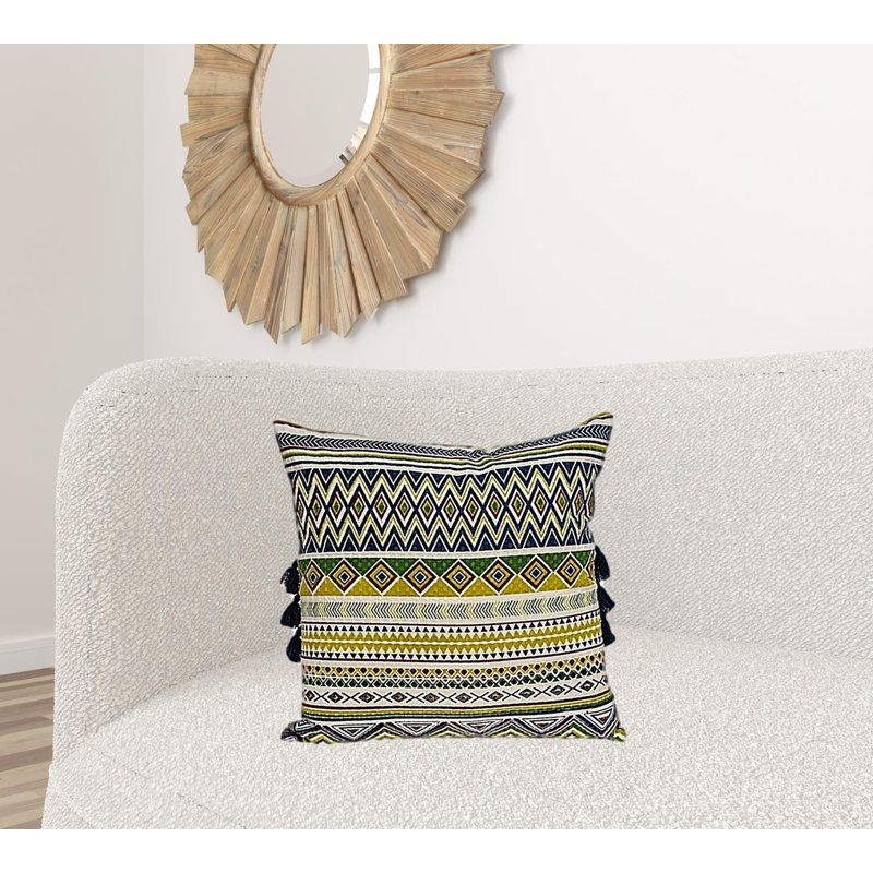 20 X 20 Green And Black Zippered 100% Cotton Throw Pillow