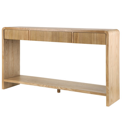 3 - Drawer Modern Vertical Slatted Console, Rounded Corners, Stable Foundation For Residential Hallways Console Table With Drawers, Groove Design, Rou by Latitude Run