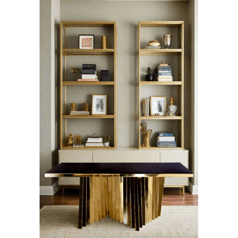 Elowen Waterfall Rectangular Marble Top Writing Desk in Stainless Steel Base – Modern Luxury Workspace Statement Piece