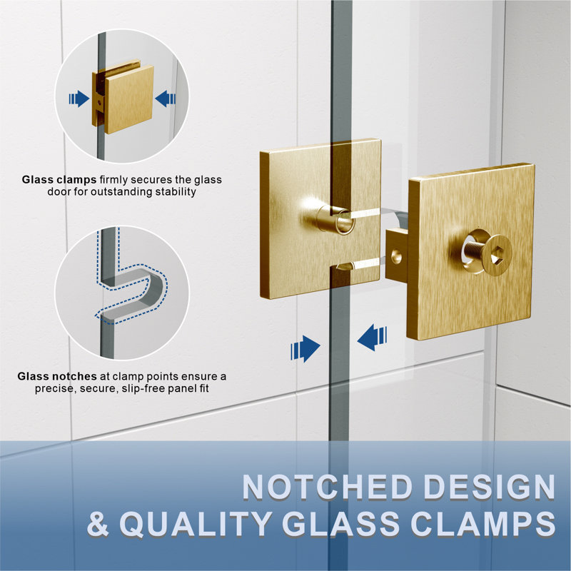 UKH07B 31-1/2 in. W x 80 in. H Frameless Fixed Shower Glass Panel  with U-Channel in and 3/8 in. Clear Glass in Satin Brass