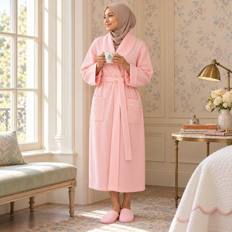 Peignoir gaufré LOTUS LINEN, L, Rosé