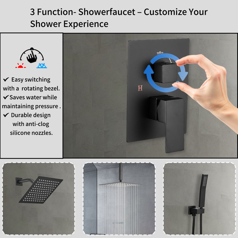 Shower Faucet Matte Black Shower System With 12 Inches And 6Inch Rain Shower Head With Handheld Spray