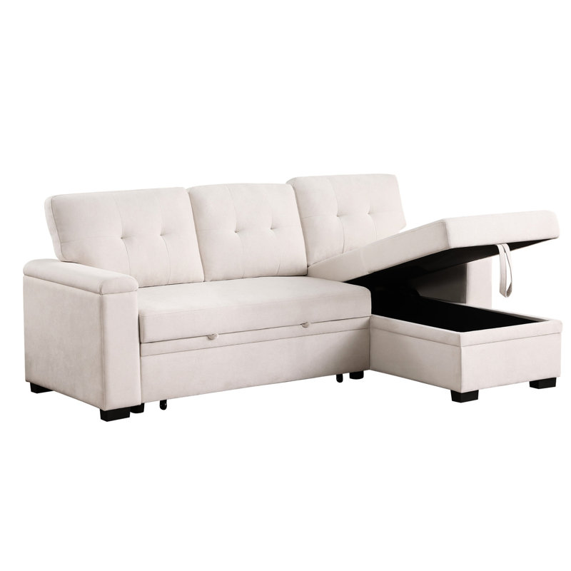 Canapé-lit modulaire tissé beige avec rangement et méridienne réversible