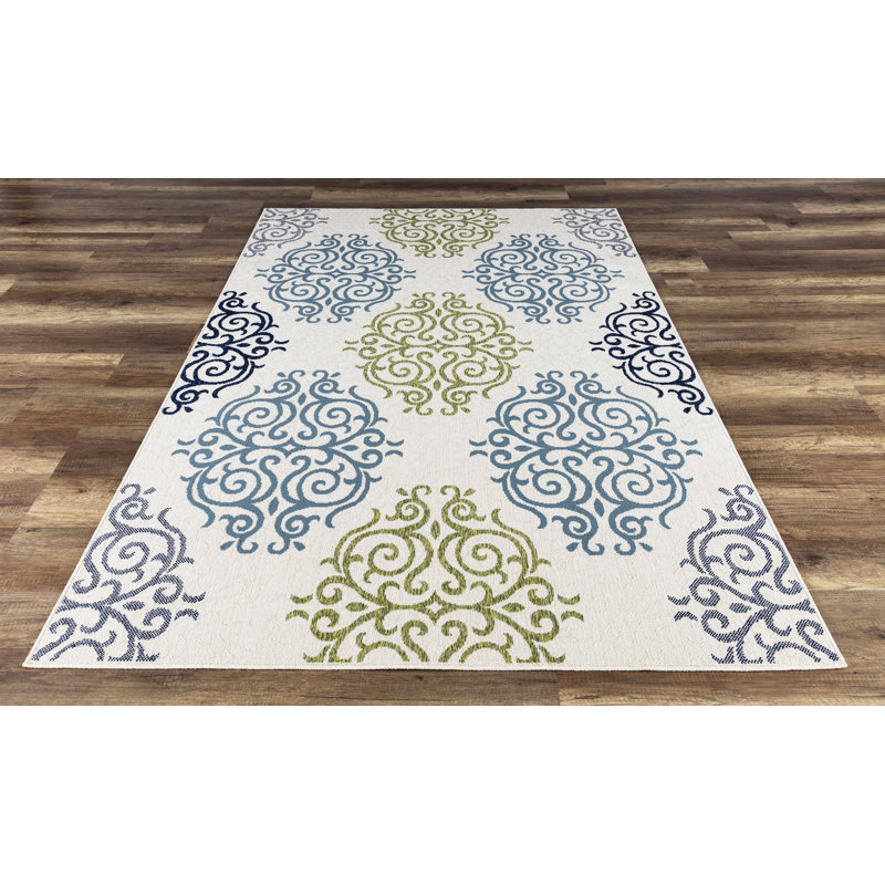 Tapis intérieur / extérieur vert / gris Keeble, Rectangle 5 pi 3 po x 7 pi 7 po