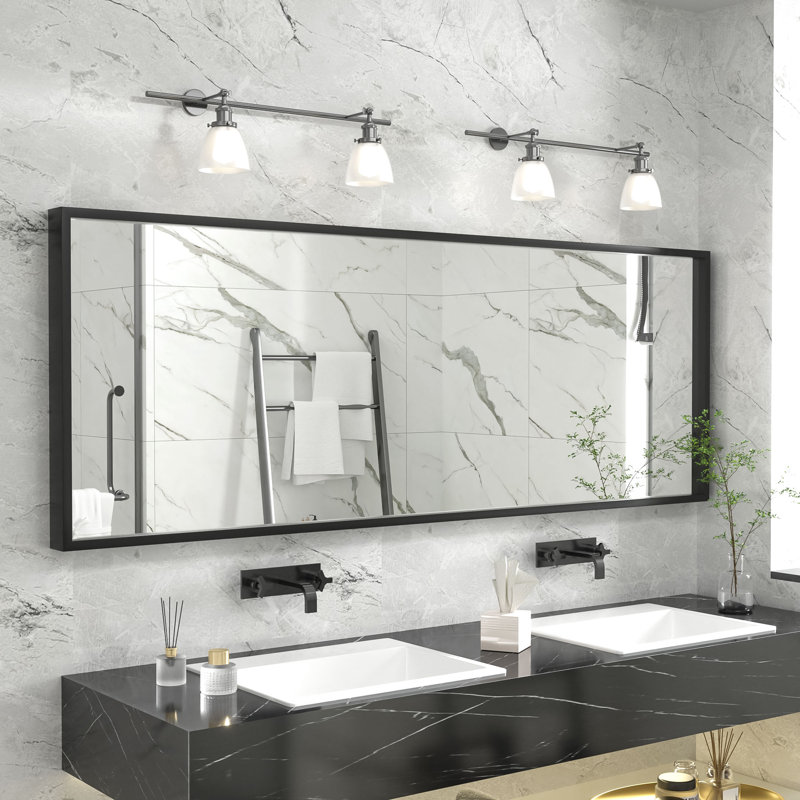 Amara Tempered Glass and Aluminum Alloy Framed French Cleat Mounted Wall Mirror, 65" x 22"