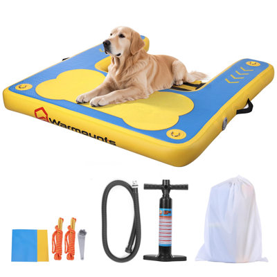 Inflatable Dog Pool Float for Large Dogs Up to 220 lbs Non-Slip PVC Mesh Cloth Dog Boat Ramp for Dock, Lake, Swimming Pool & Ocean