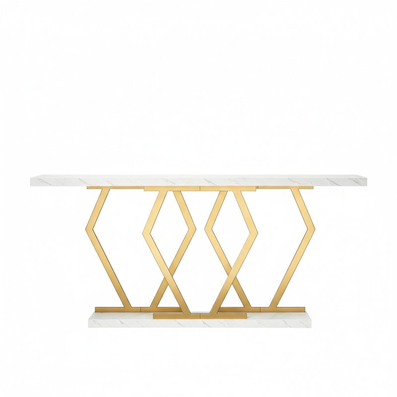 70,9 "Console, canapé moderne avec plateau en faux marbre, Blanc