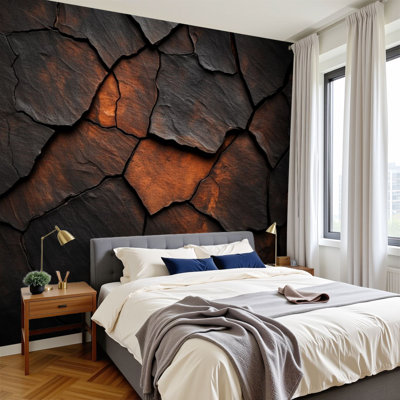 Peel and Stick Wallpaper Cracked Volcanic Rock Surface Dramatic Earthy Texture Rustic Factory Wall Murals 100"H x 144"W Removable PVC Wall Paper Self-Adhesive Wall Decor for Bedroom Living Room Home Office