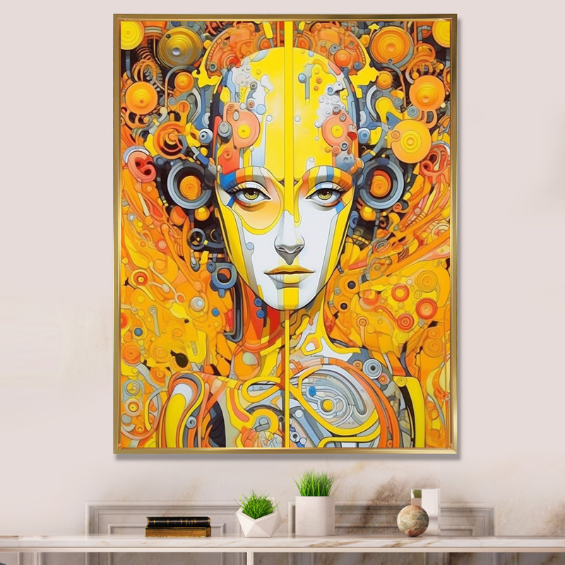 Illustration charmante de Robots charmants - Impression, Cadre flottant doré, H 20 po x l 12 po x P 1 po