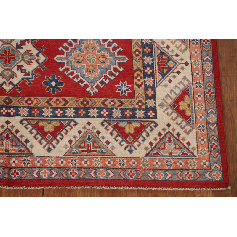 Red Geometric Kazak Oriental Area Rug 6x10
