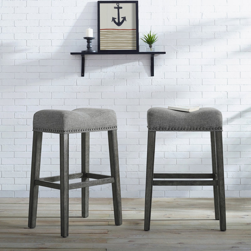 Upholstered Backless Saddle Seat Bar Stools 29" Height Set of 2