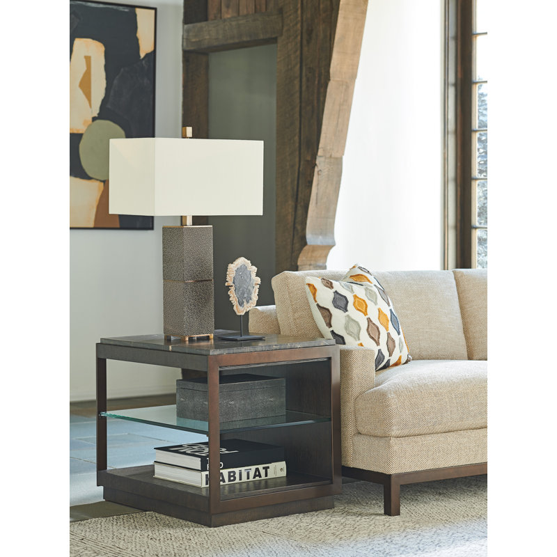 Summit Alpine Marble Top Rectangular End Table with Burnished Bronze Frame