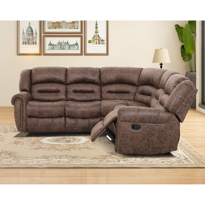 Manasas 3-Piece 97.8'' Wide Classic And Overstuffed Soft Faux Leather Manual Reclining Corner Sectional, Brown Faux Leather