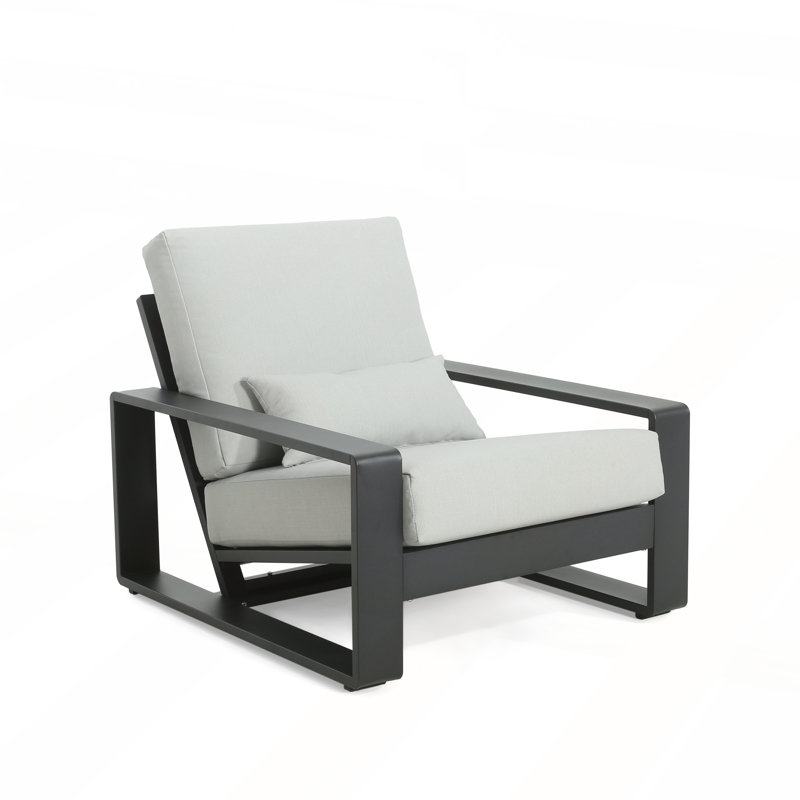 Chaise longue d'extérieur et d'intérieur en aluminium avec structure au fini noir et coussin gris pour tous les décors, Noir