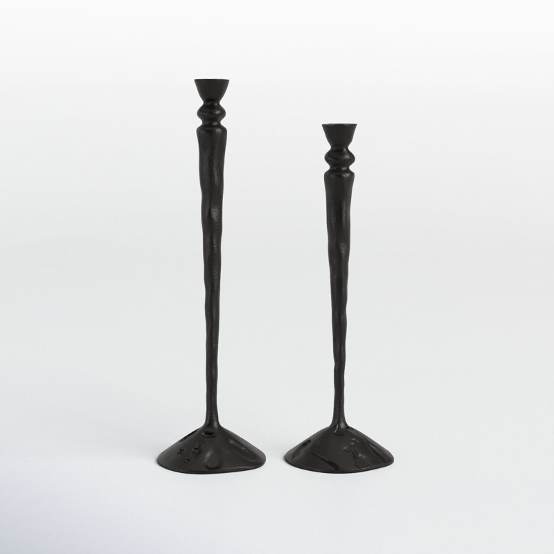 Handmade Black Aluminum Taper Candlestick Set