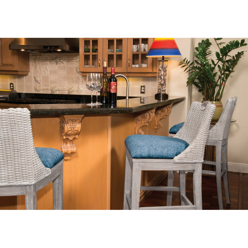 Dalontae Upholstered Counter Stool with Solid Wood Frame, Rustic Driftwood