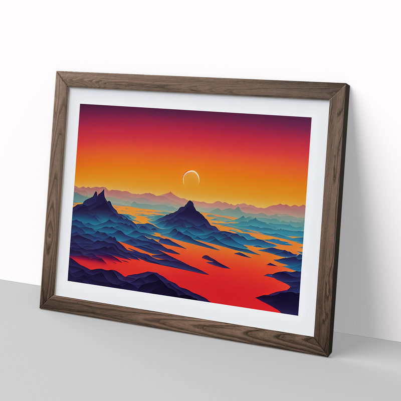 Glorious Mountain Sunset - Framed Print, 34cm H x 46cm W x 2cm D, Walnut