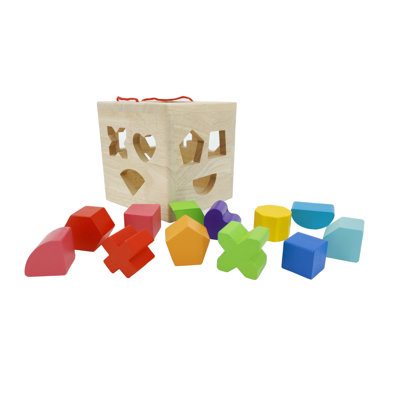 5.9 X 5.9 X5.9" Shape Sorter Toy, Wooden 12 Building Blocks Geometry Early Learning Matching Sorting Gifts Didactic Classic Toys For Toddlers Baby