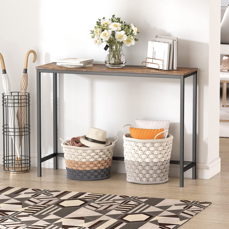 Industrial Brown Metal and Glass Console Table with Storage