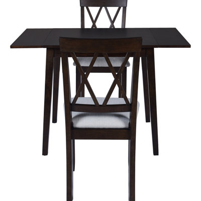 3 Configuration de salle à manger. Table à abattants et 2 chaises rembourrées. Parfait pour les petits espaces. Fonctionnalité extensible. Bien-être ergonomique. Bois massif. Option d'assemblage simple avec