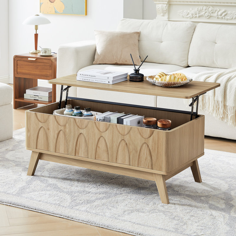 38.6" Mid-Century Lift Top Coffee Table, Natural